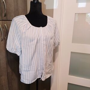 Levi's White and Blue Buttoned Tie Front Blouse